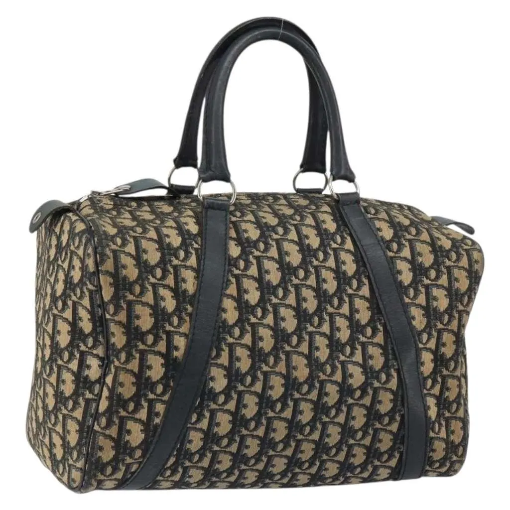 Dior Vintage Trotter Boston Bag Navy Canvas Good - Front View