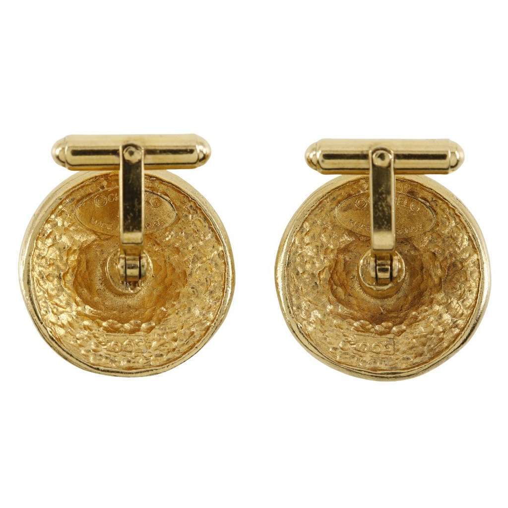Chanel Vintage Logo Round Cufflinks Gold Good condition - Back View