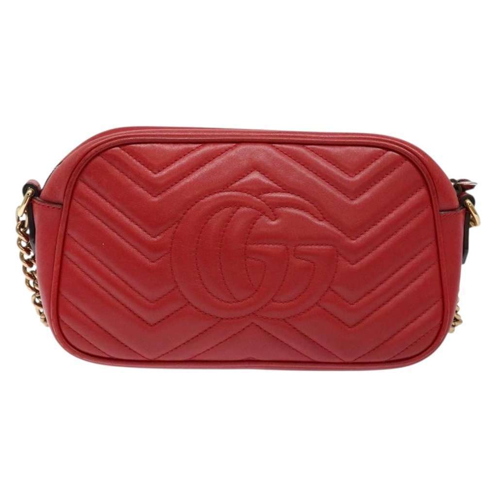 Gucci GG Marmont Monochrome Shoulder Bag Red Leather Good condition - Back View