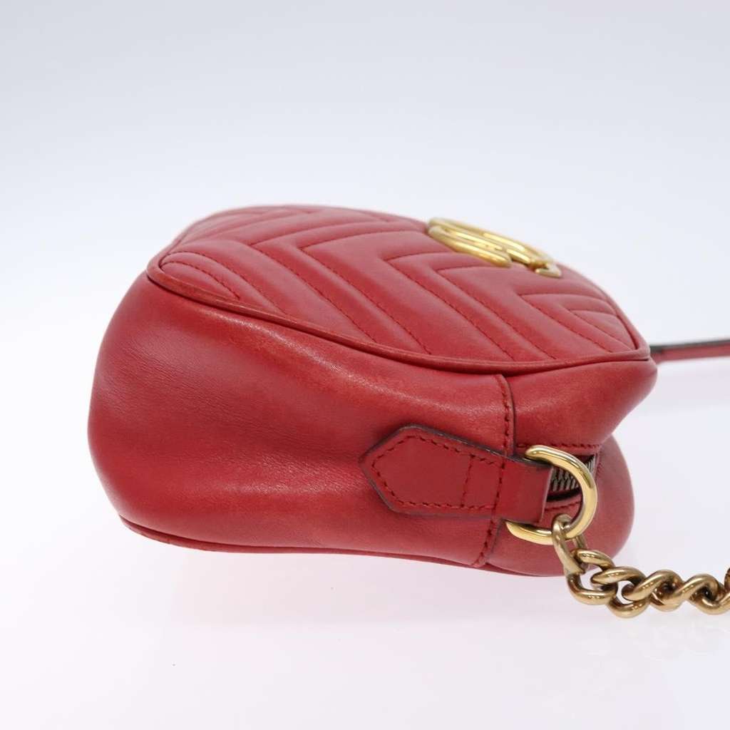 Gucci GG Marmont Monochrome Shoulder Bag Red Leather Good condition - Inside View