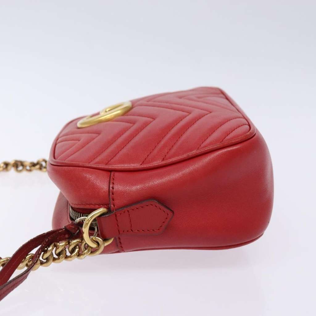 Gucci GG Marmont Monochrome Shoulder Bag Red Leather Good condition - Box View