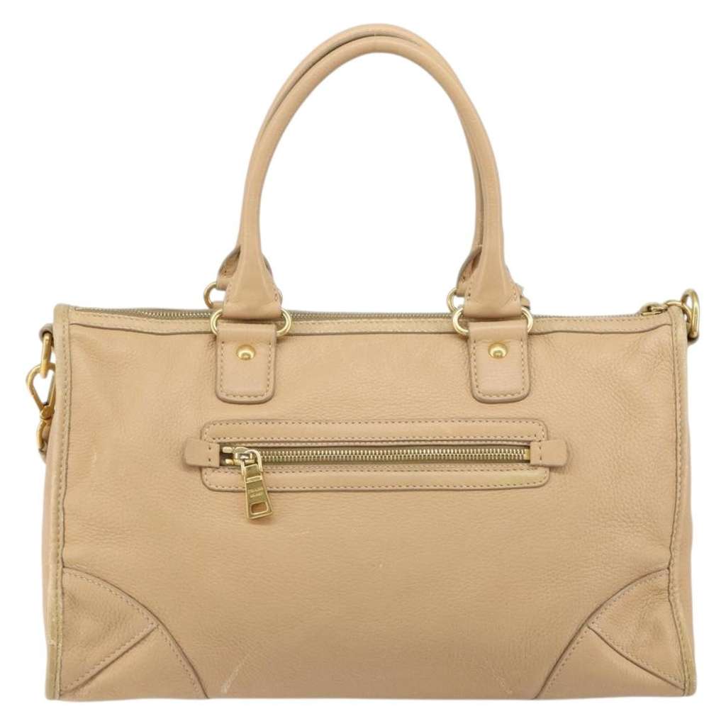 Prada Front Zip Convertible Satchel Beige Leather Fair condition - Back View
