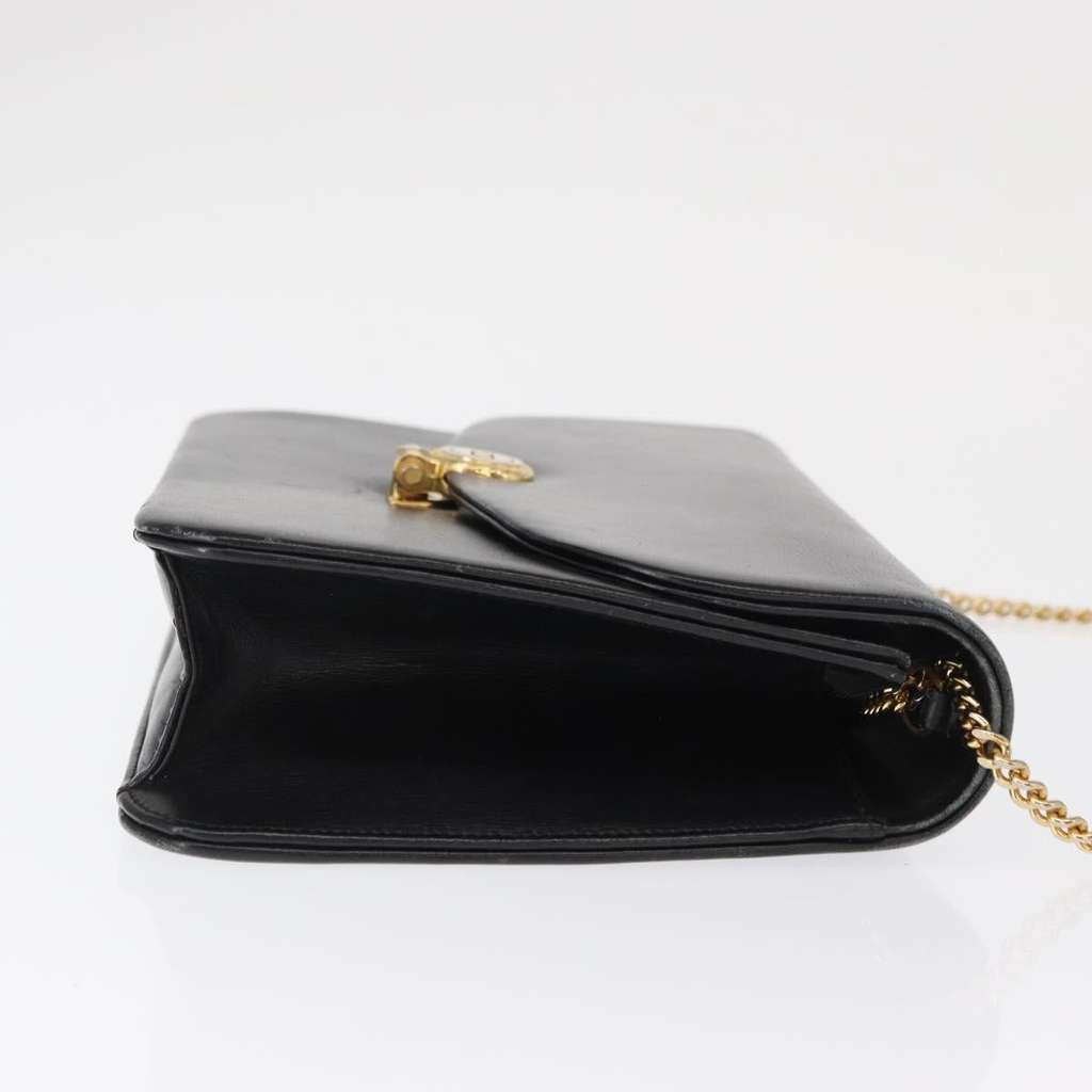 Christian Dior Vintage CD Chain Flap Shoulder Bag Black Leather Good condition - Inside View