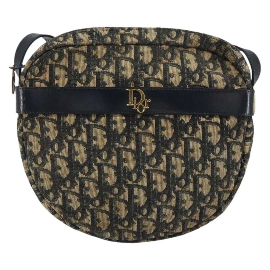 Dior Vintage Trotter Shoulder Bag Navy Canvas Good - Front View