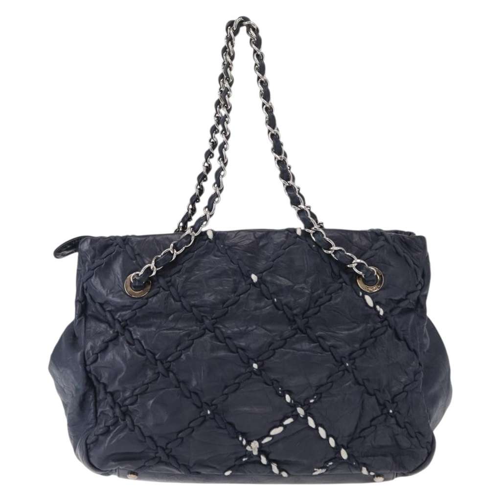 Chanel Ultra Stitch Chain Tote Navy Leather Good condition - Back View