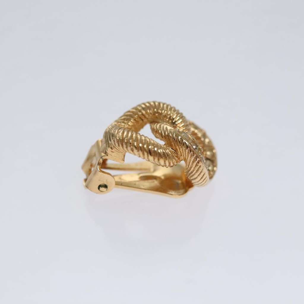 Christian Dior Vintage Chain Link Clip-On Earrings Gold Metal Good condition - Model View