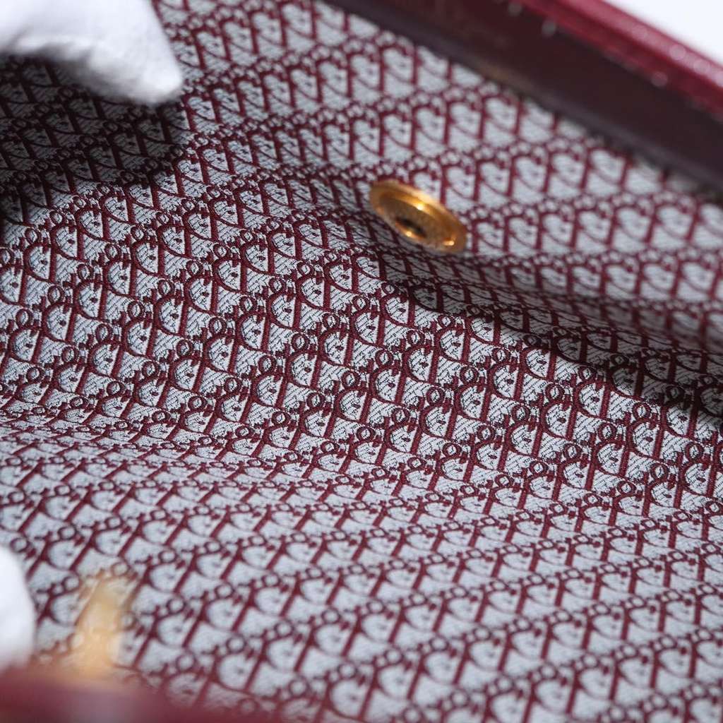 Christian Dior Vintage Chain Flap Shoulder Bag Burgundy Leather Fair condition - Box View