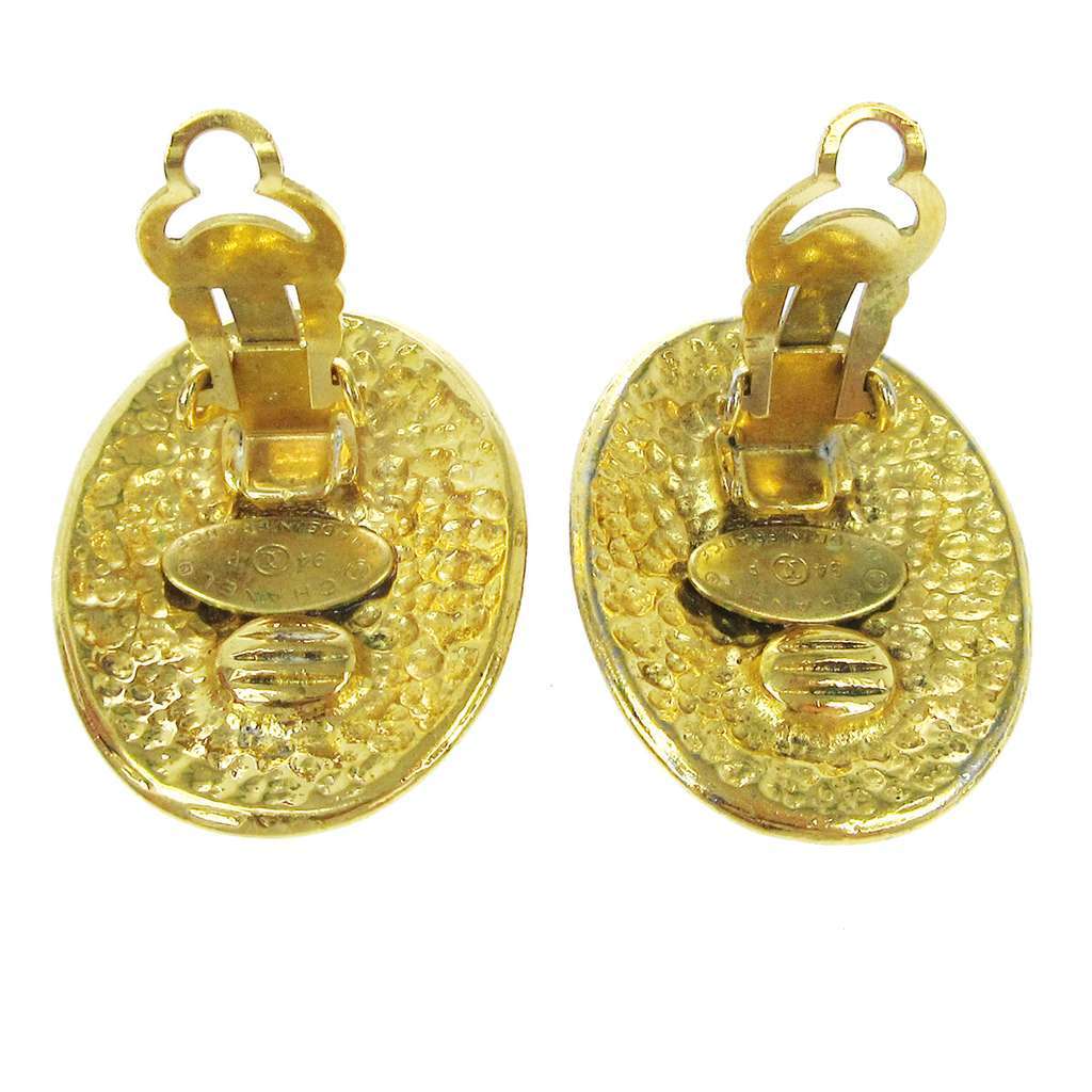 Chanel Vintage CC Button ovales Clip-On Earrings Gold Good condition - Back View