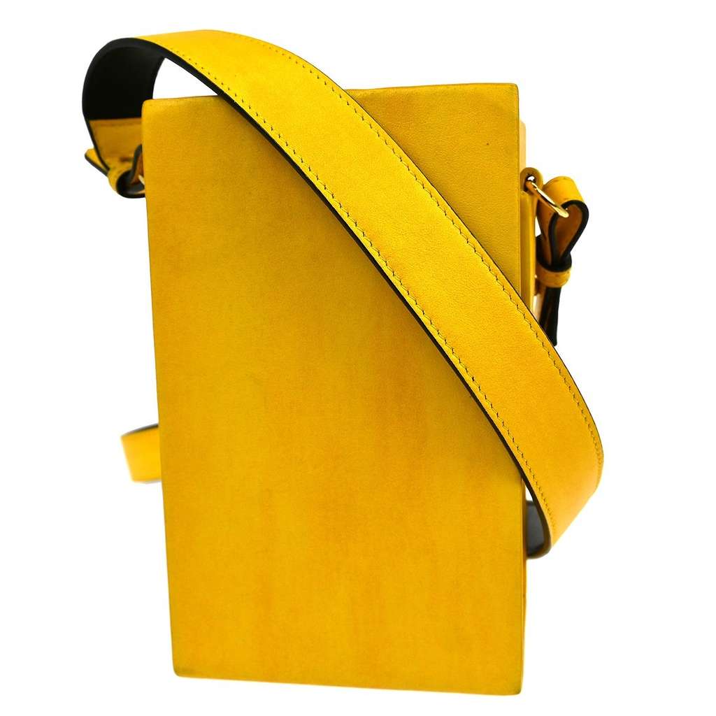 Fendi Logo Vertical Box Crossbody Bag Yellow Leather Good condition - Back View
