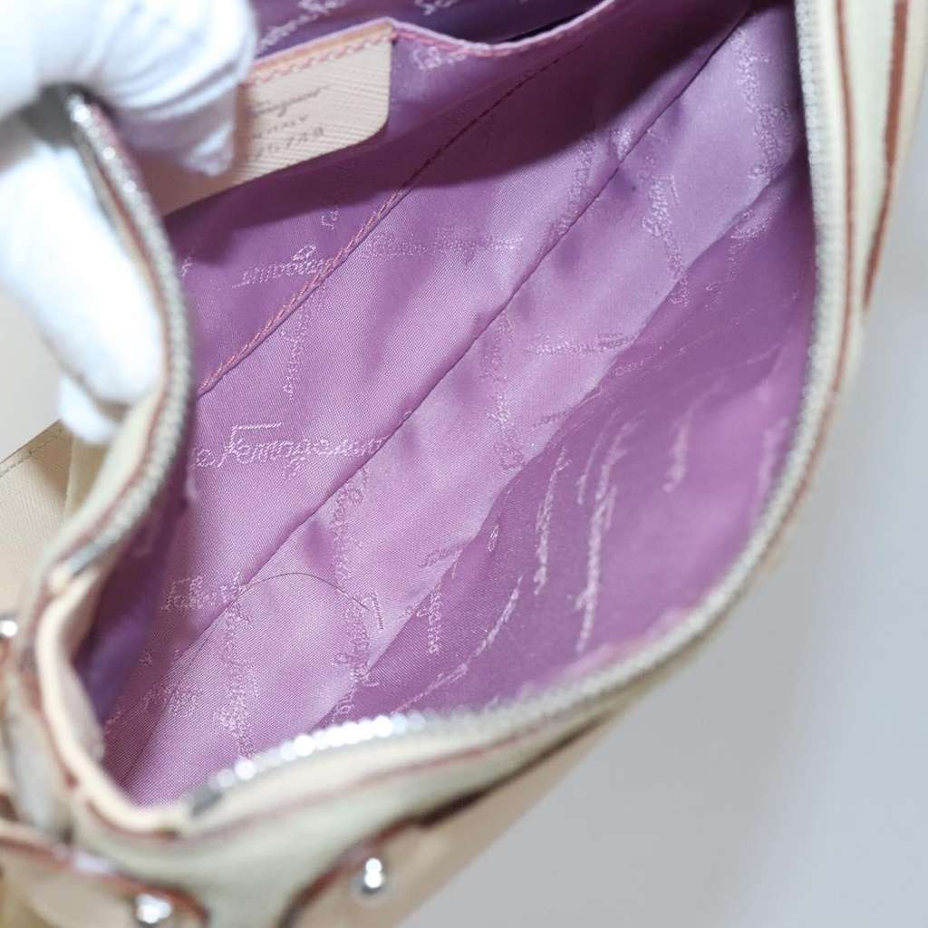 Salvatore Ferragamo Gancini Shoulder Bag Beige Suede Good condition - Box View