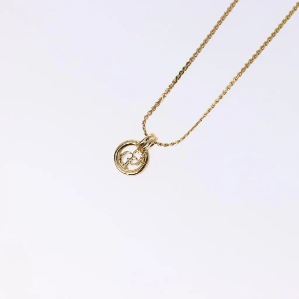 Dior CD Round Pendant Necklace Gold Metal Good - Model View