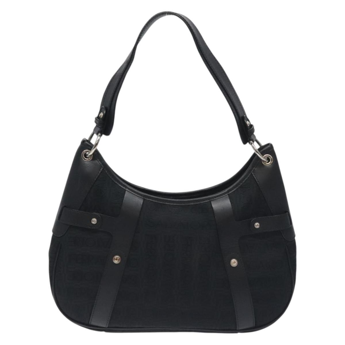 Salvatore Ferragamo Shoulder Bag Black Canvas Good condition - Back View