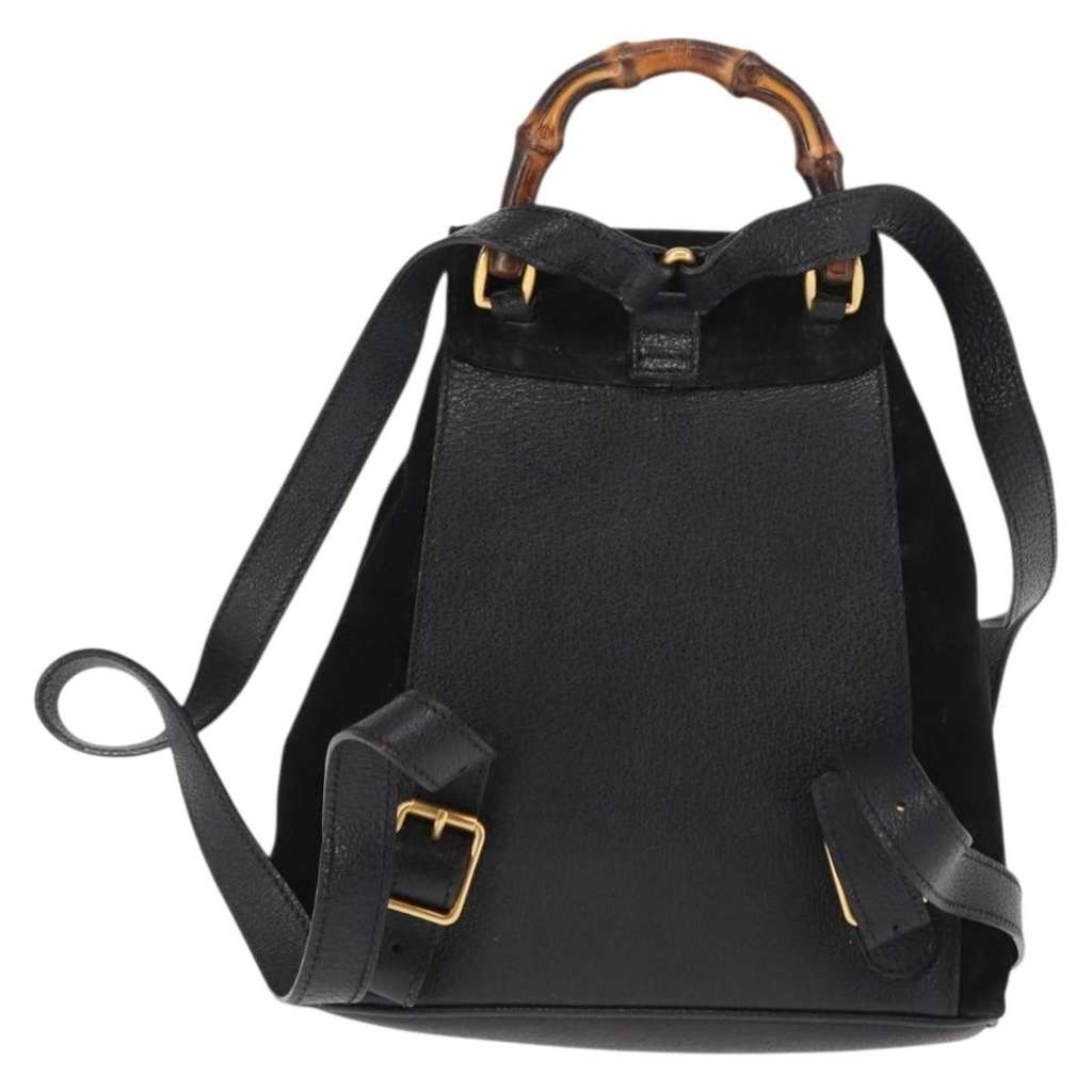 Gucci Vintage Bamboo Backpack Black Suede Good condition - Back View