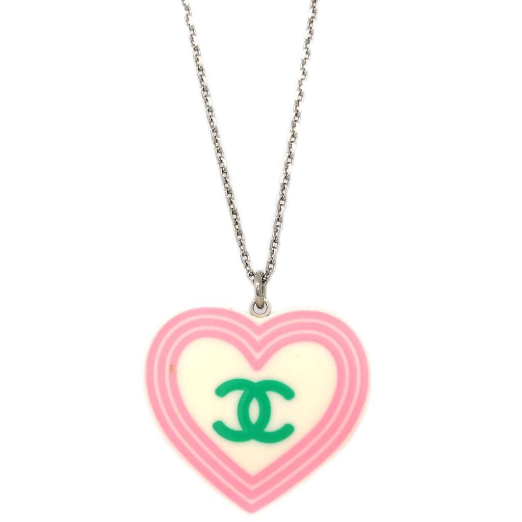 Chanel CC Heart Pendant Necklace Silver Good condition - Back View
