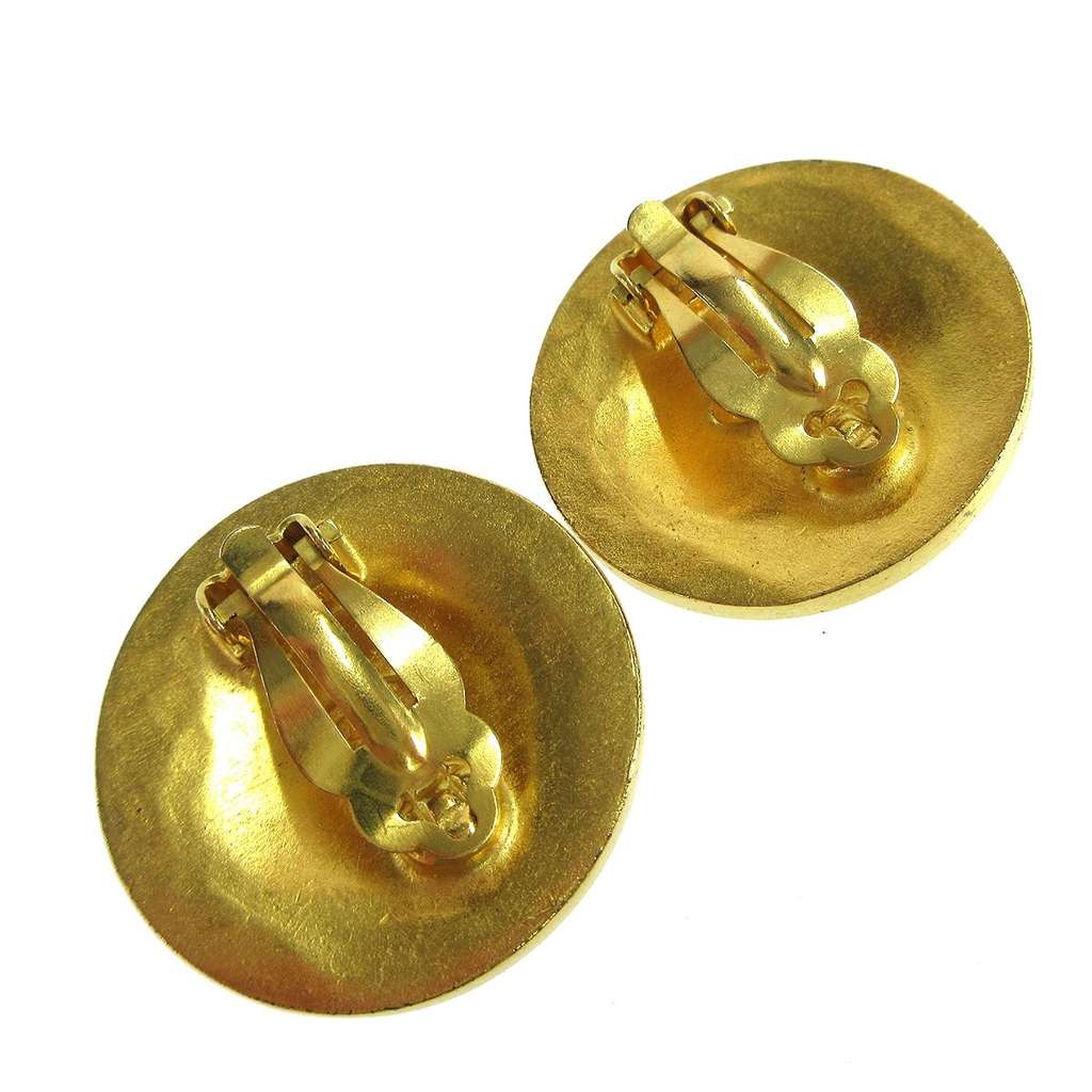 Chanel Vintage Round CC Clip-On Earrings Gold Good condition - Back View