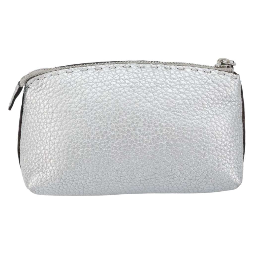 Fendi Selleria Zip Pouch Silver Leather Good condition - Back View