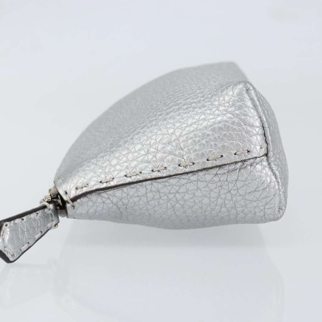Fendi Selleria Zip Pouch Silver Leather Good condition - Model View