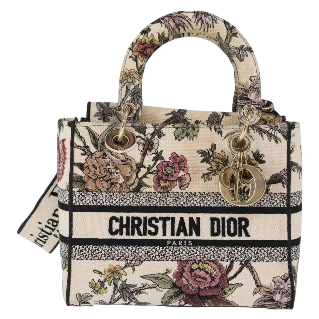 Dior Lady D-Lite Bag Beige Canvas Good - Front View