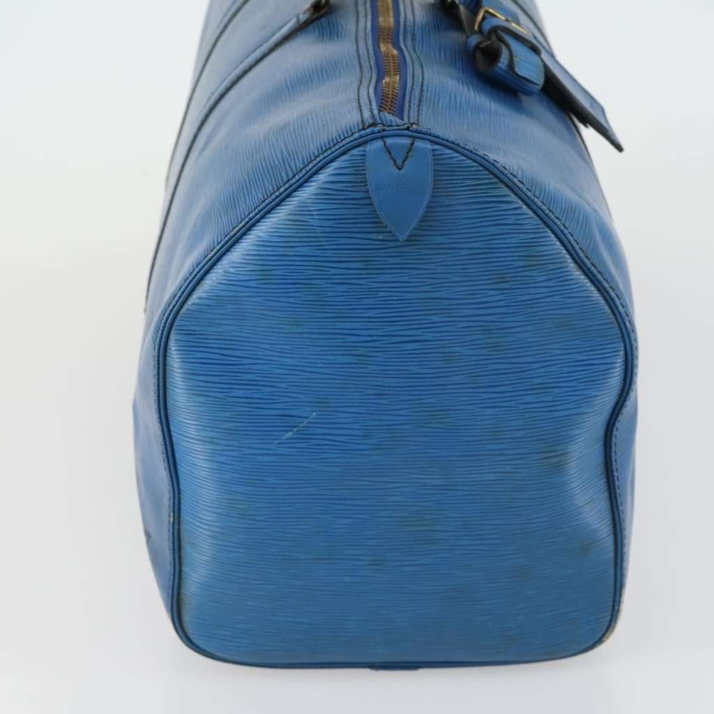 Louis Vuitton Keepall Bag Blue Leather Fair condition - Model View