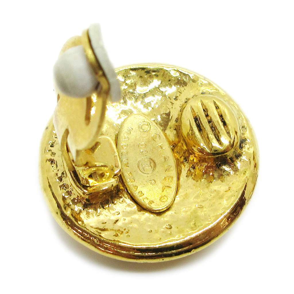 Chanel Vintage CC Round Clip-On Earrings Gold Good condition - Back View