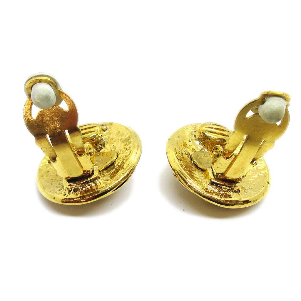 Chanel Vintage CC Round Clip-On Earrings Gold Good condition - Inside View