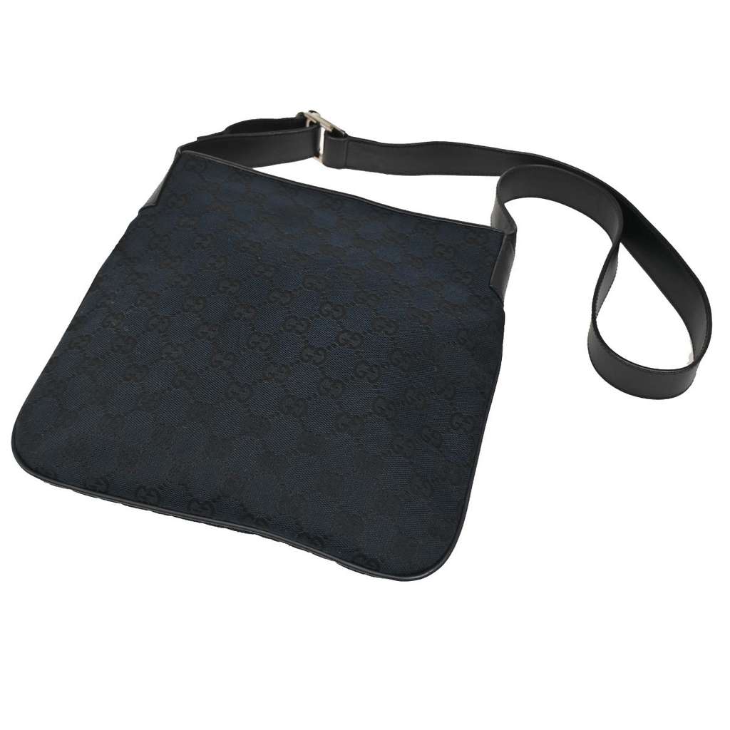 Gucci Vintage Flat Messenger Bag Black Canvas Good condition - Back View