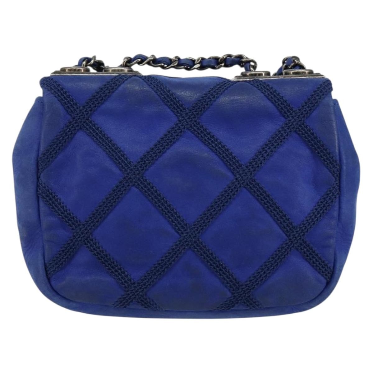 Chanel Diamond Stitch Chain Flap Bag Blue Leather Good condition - Back View