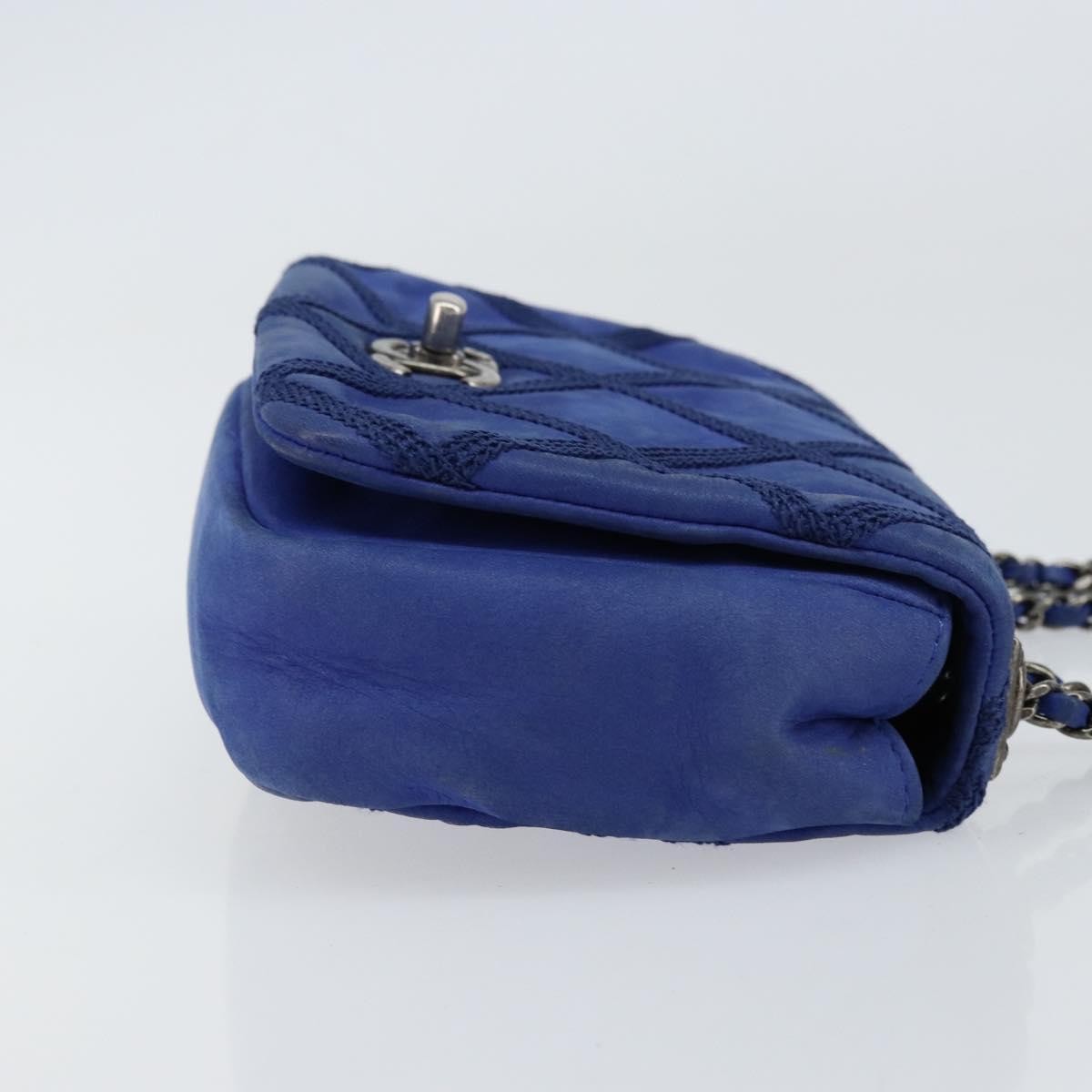 Chanel Diamond Stitch Chain Flap Bag Blue Leather Good condition - Inside View