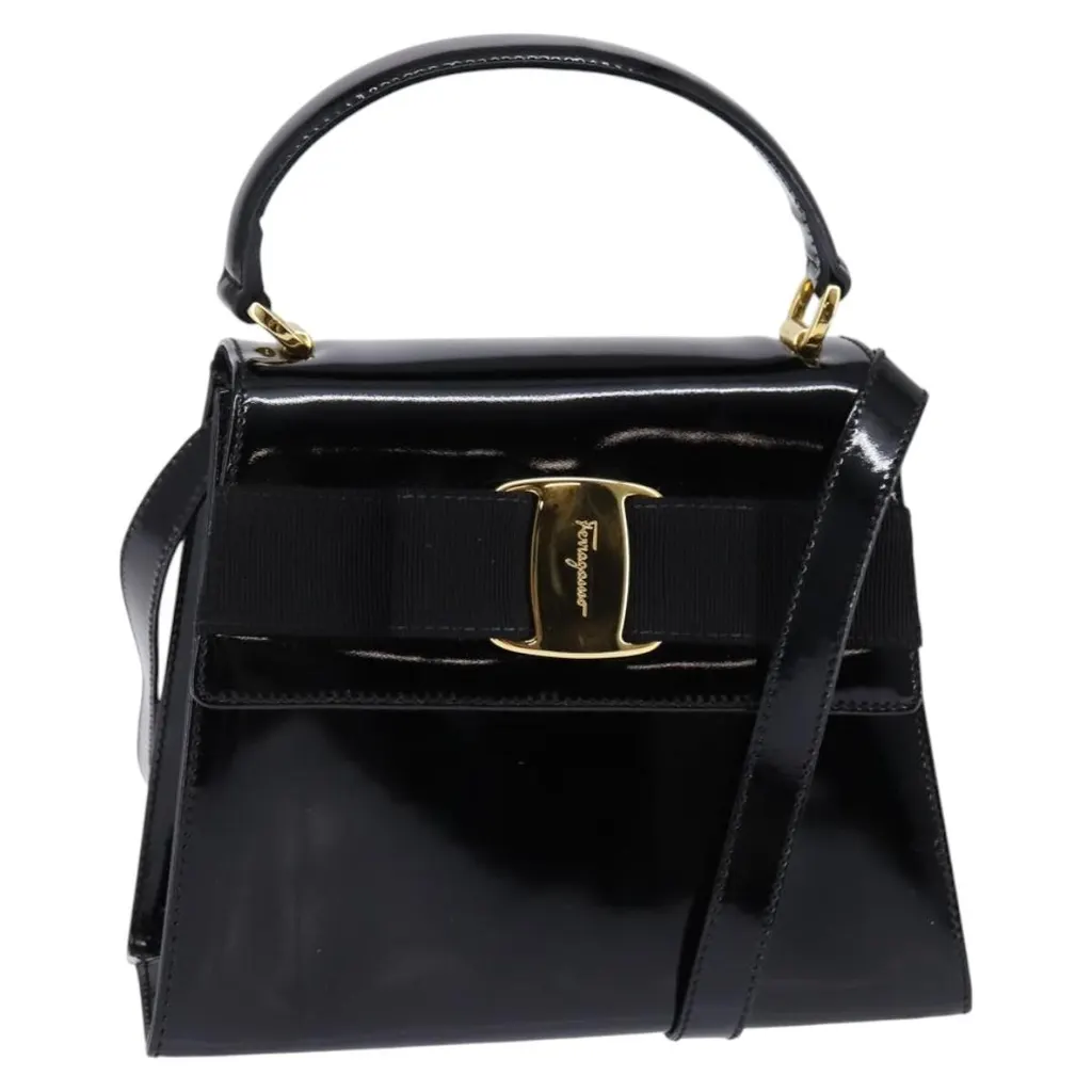 Salvatore Ferragamo Vintage Vara Bow Top Handle Bag Black Good - Front View