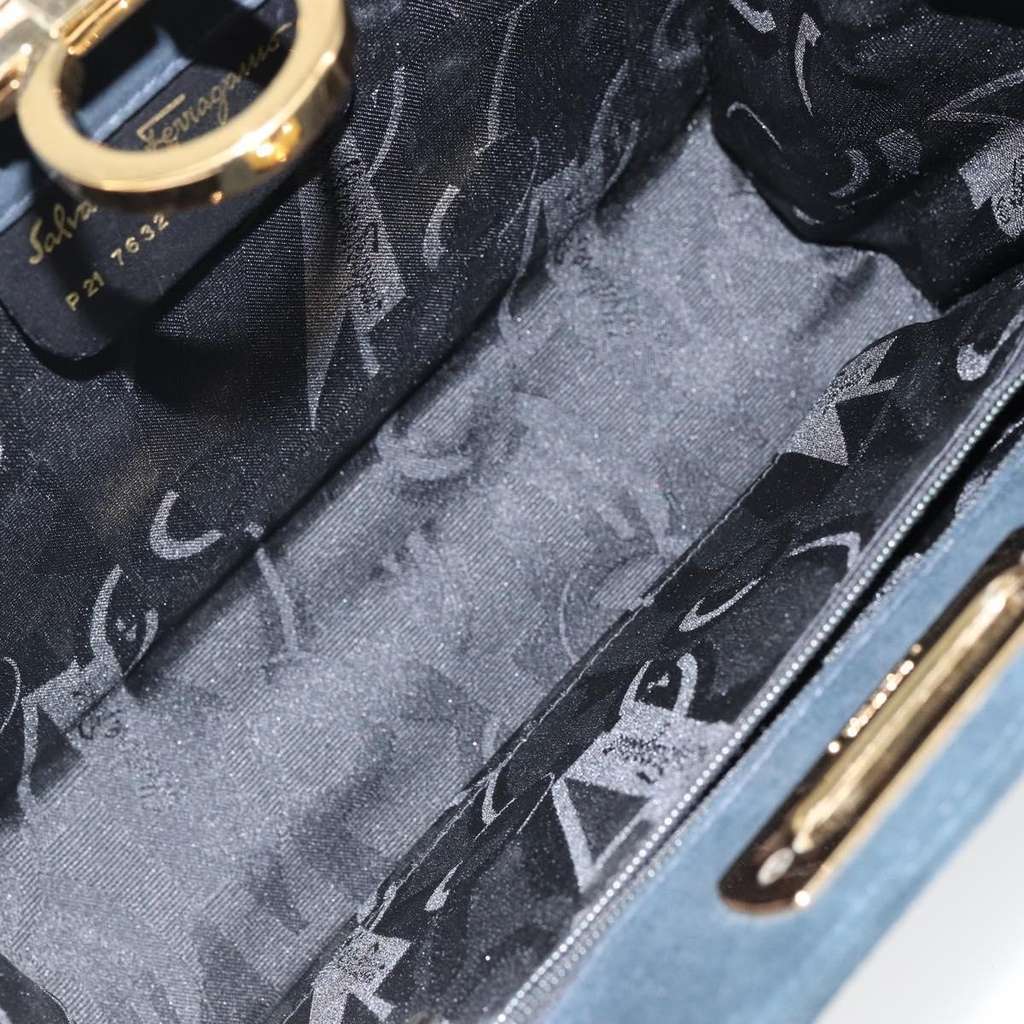 Salvatore Ferragamo Gancini Chain Shoulder bag Navy Suede Good condition - Box View