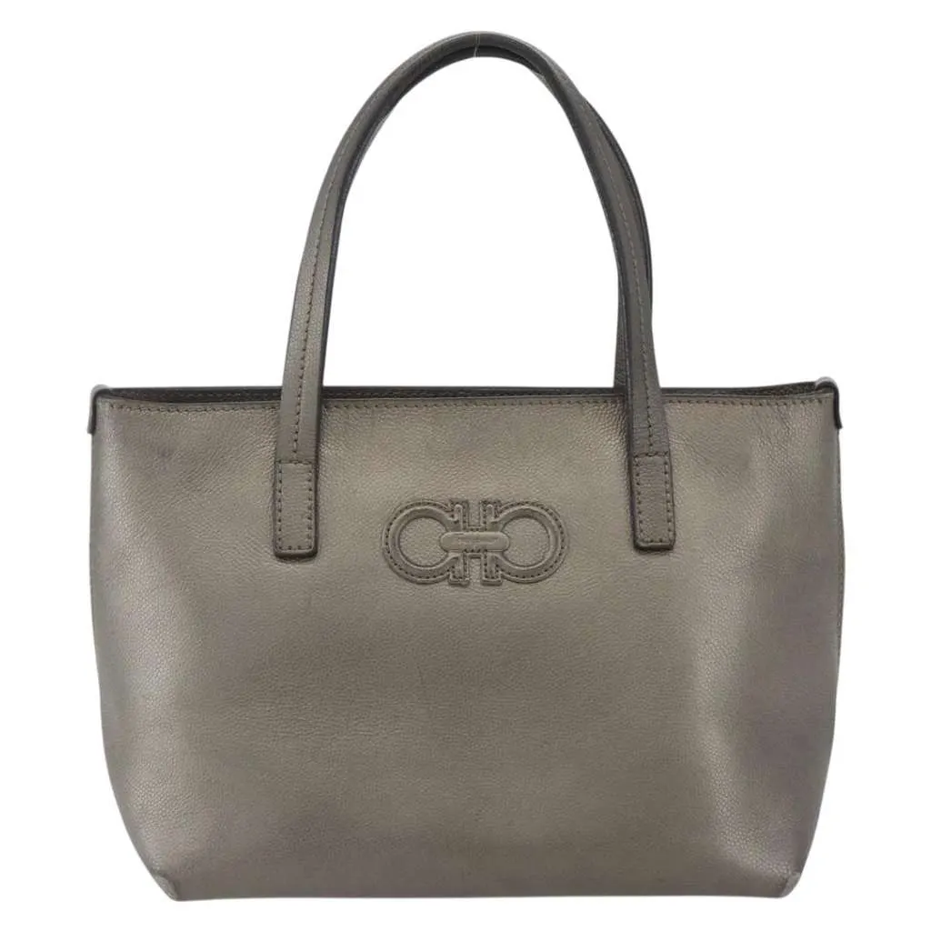 Salvatore Ferragamo Amabel Tote Silver Leather Good - Front View