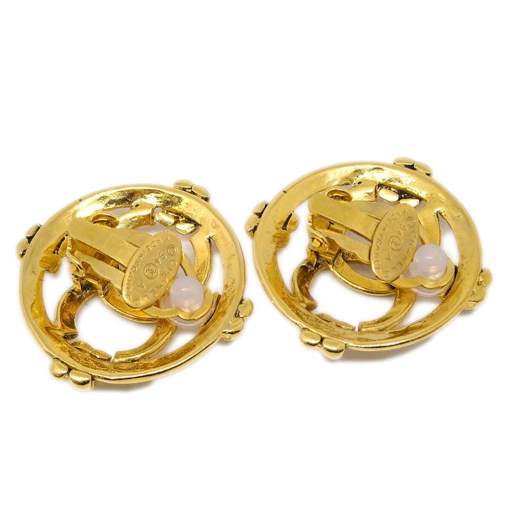 Chanel Vintage Cut-out CC Clip-On Earrings Gold Good condition - Inside View