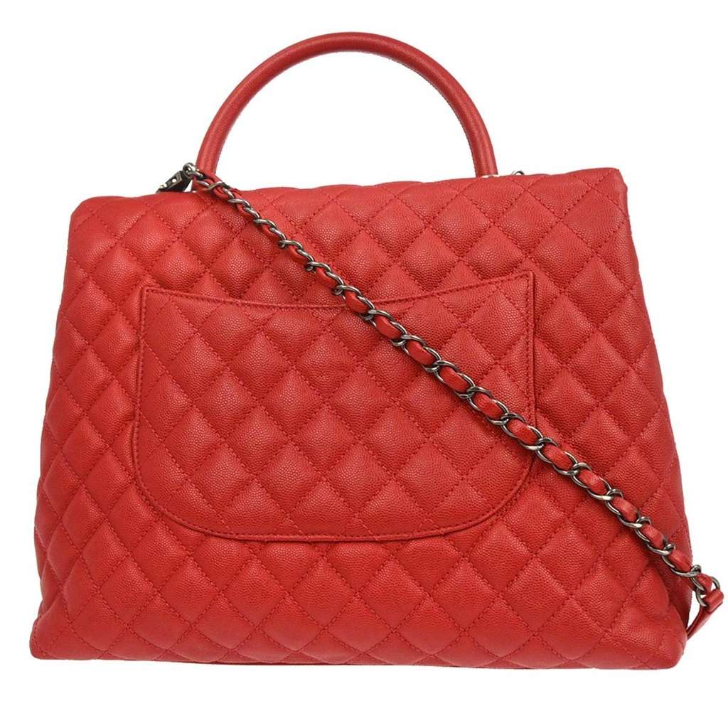 Chanel Coco Top Handle Bag Red Leather Very good condition - Back View