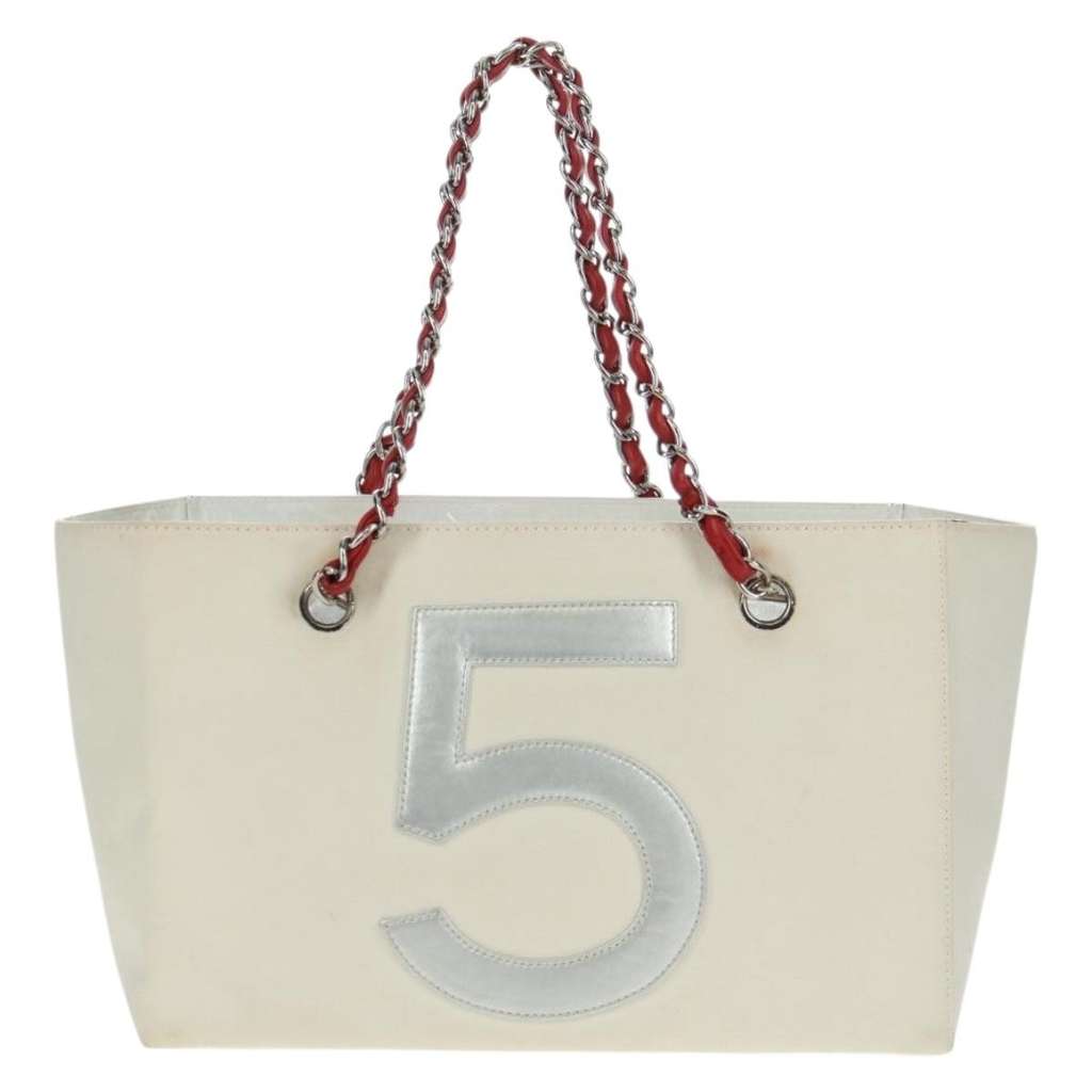 Chanel No.5 Tote White Canvas Fair condition - Back View