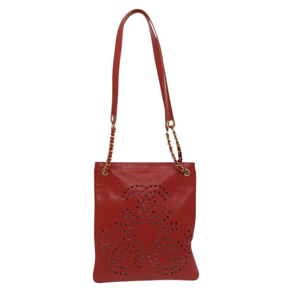 Chanel Triple CC Chain Shoulder Bag Red Leather Good condition - Back View