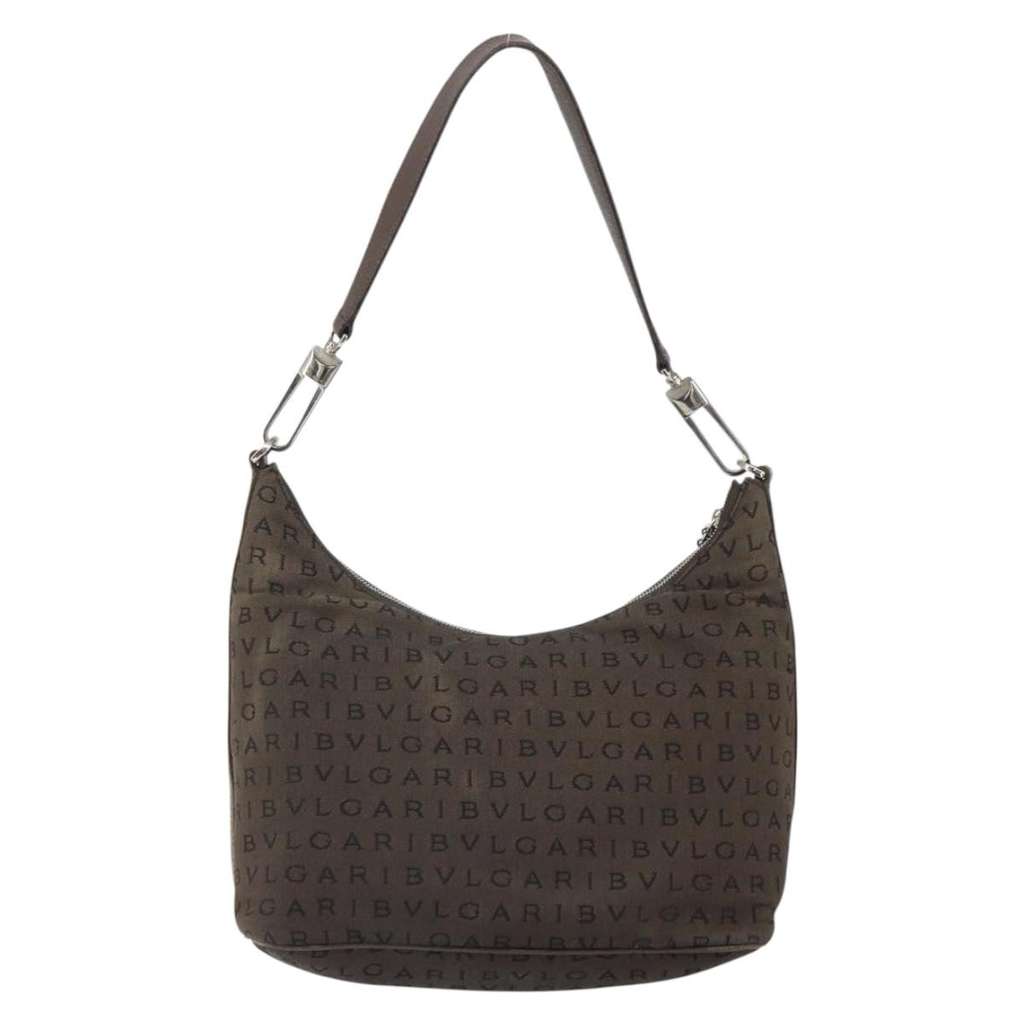 Bvlgari Logomania Shoulder Bag Brown Canvas Fair condition - Back View