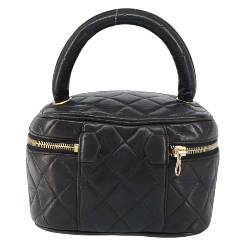 Chanel Vintage Cosmetic Case Black Leather Good condition - Back View