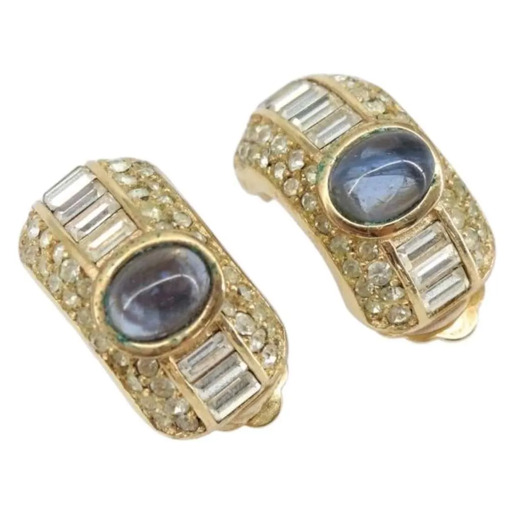 Dior Vintage clip-on earrings Gold Metal Good - Front View