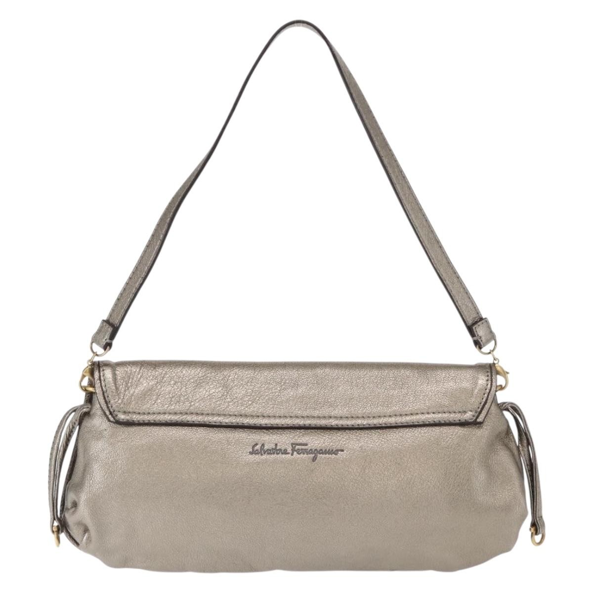 Salvatore Ferragamo Gancini Shoulder Bag Silver Leather Good condition - Back View
