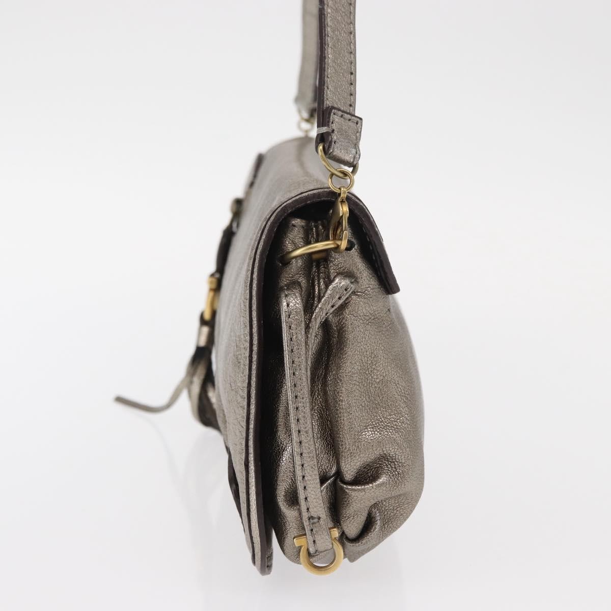 Salvatore Ferragamo Gancini Shoulder Bag Silver Leather Good condition - Inside View