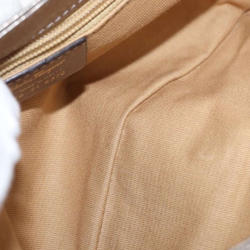 Salvatore Ferragamo Gancini Shoulder Bag Silver Leather Good condition - Box View