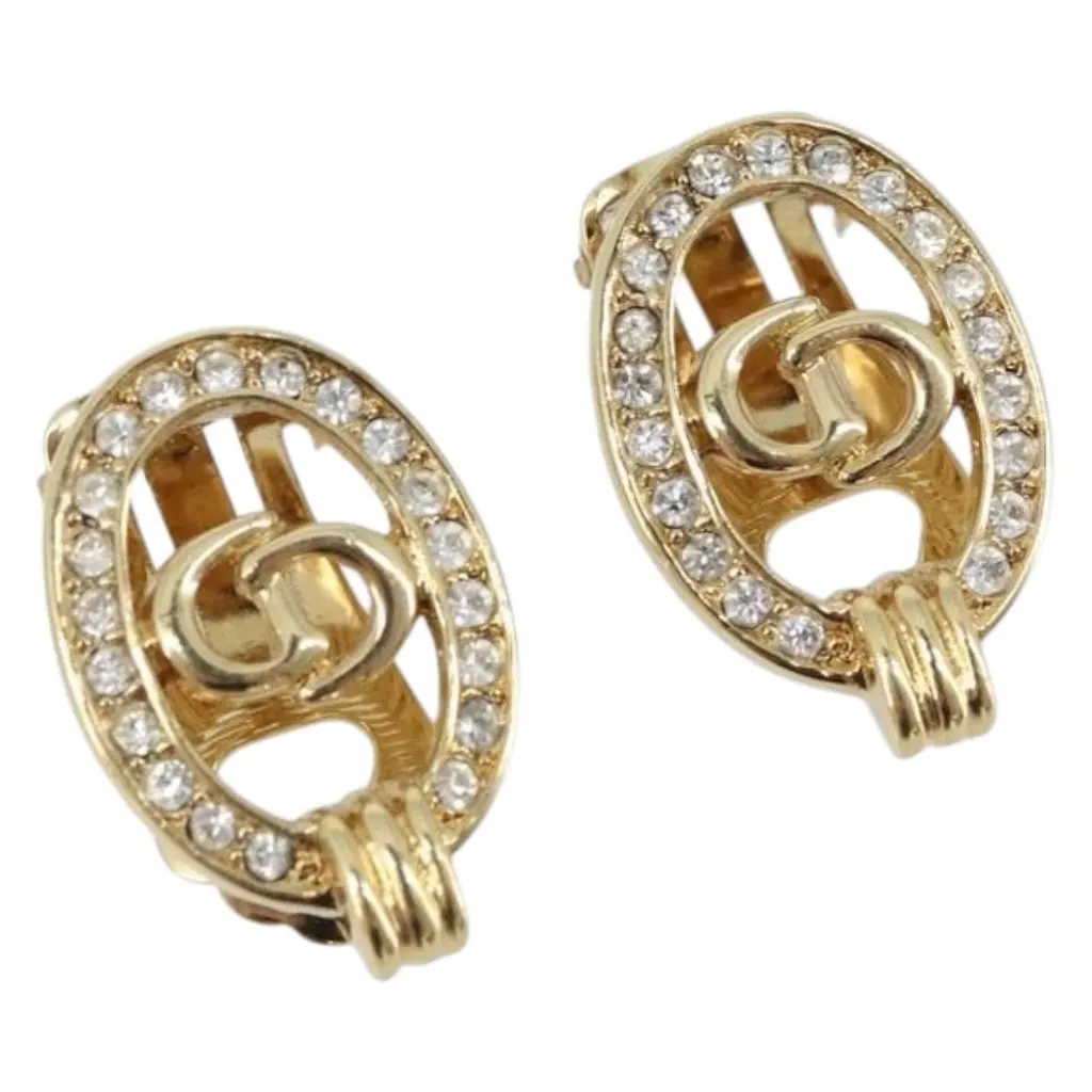 Dior Vintage CD Clip-On Earrings Gold Metal Good - Front View