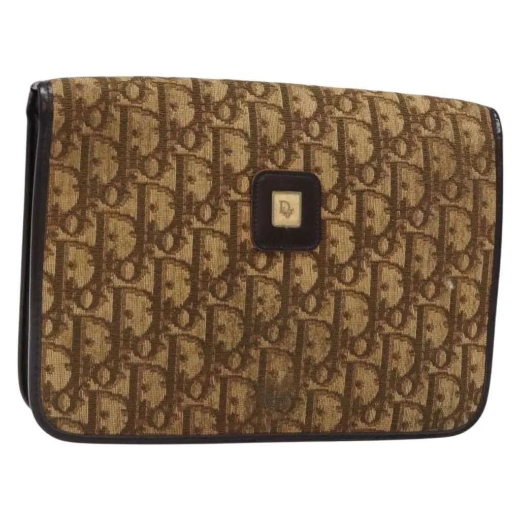 Dior Vintage Trotter Pouch Brown Canvas Good - Front View