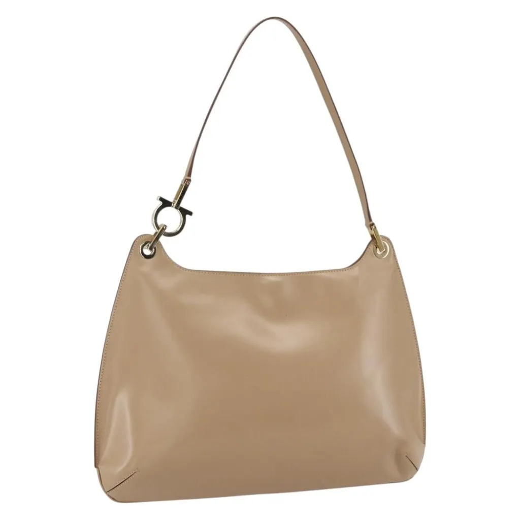 Salvatore Ferragamo Gancini Shoulder Bag Beige Leather Good - Front View
