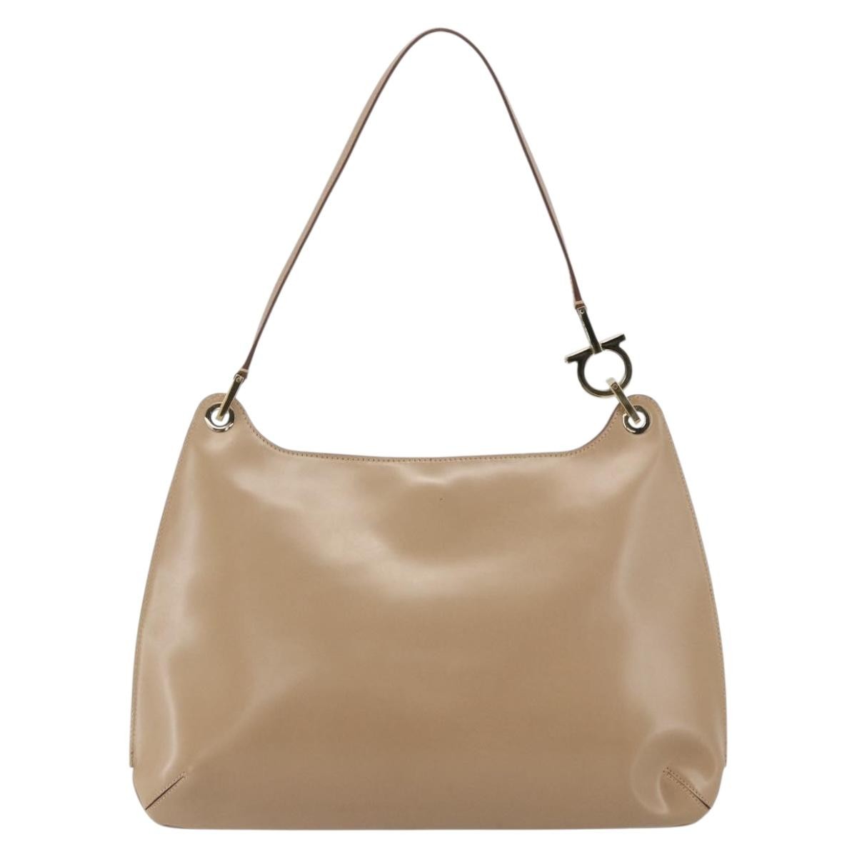 Salvatore Ferragamo Gancini Shoulder Bag Beige Leather Good condition - Back View