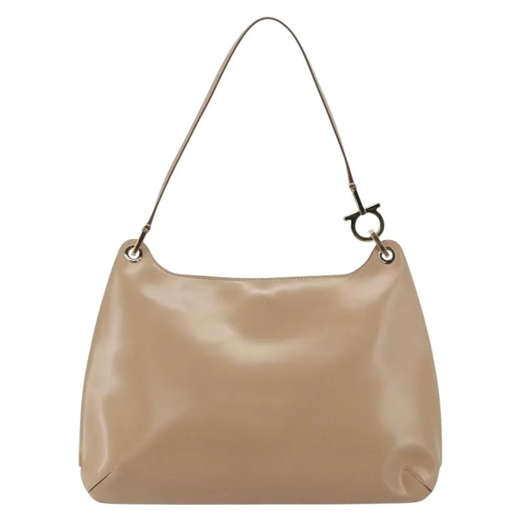 Salvatore Ferragamo Gancini Shoulder Bag Beige Leather Good - Back View