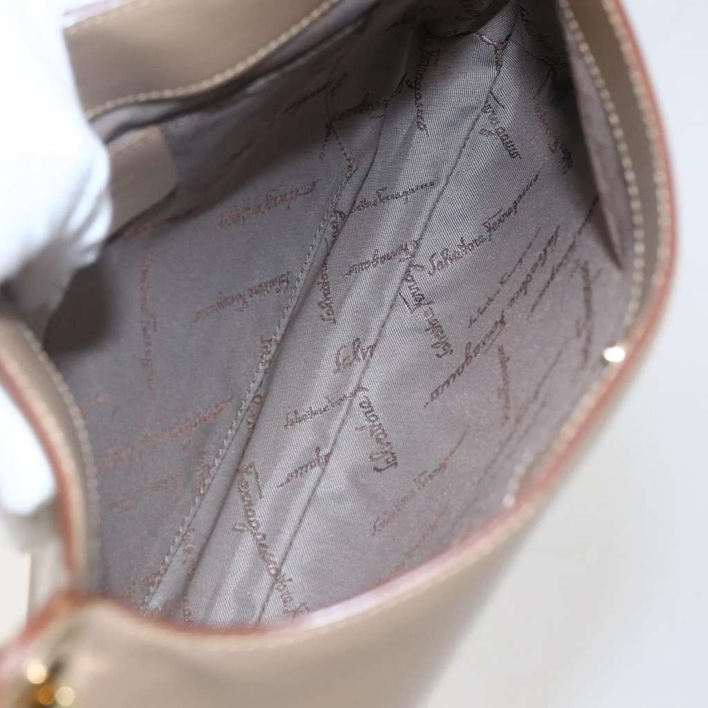 Salvatore Ferragamo Gancini Shoulder Bag Beige Leather Good condition - Box View