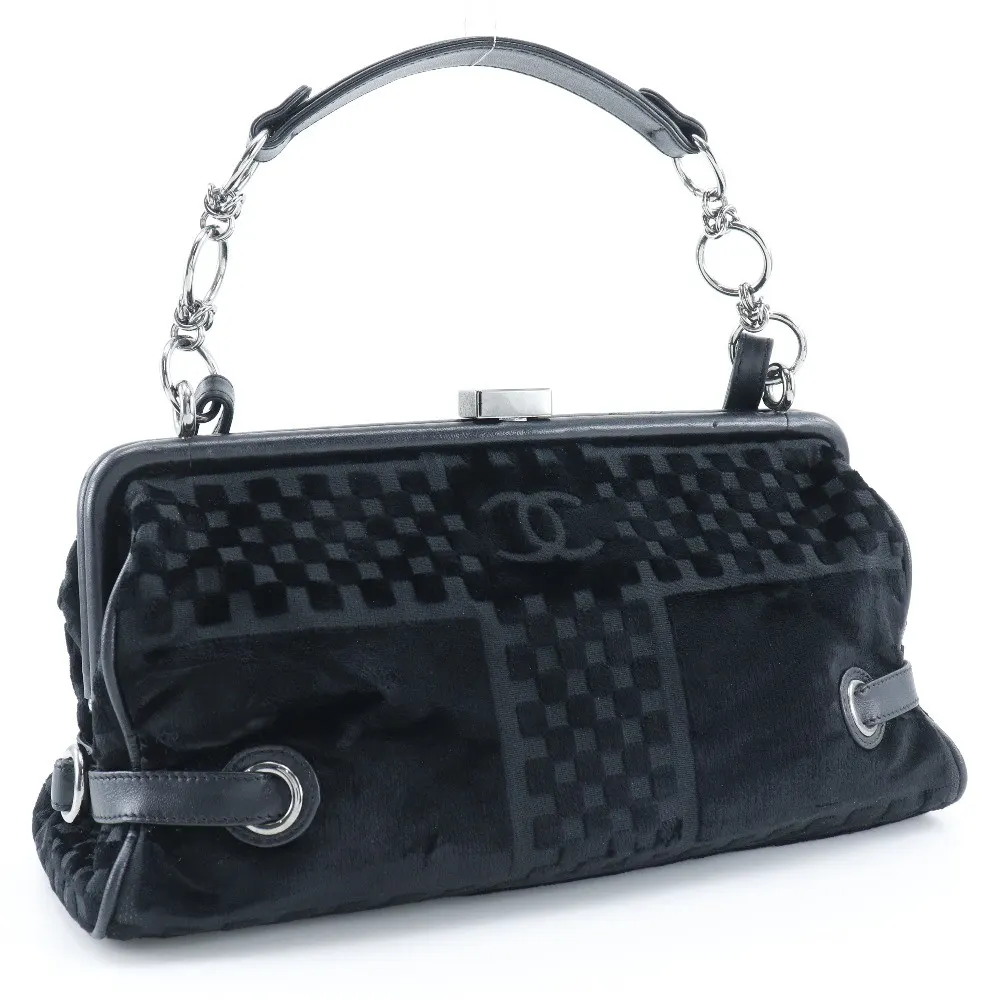 Chanel Vintage CC Side Belted Bowler Bag Black Velvet Good - Back View
