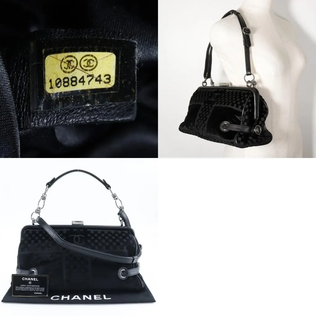Chanel Vintage CC Side Belted Bowler Bag Black Velvet Good - Box View