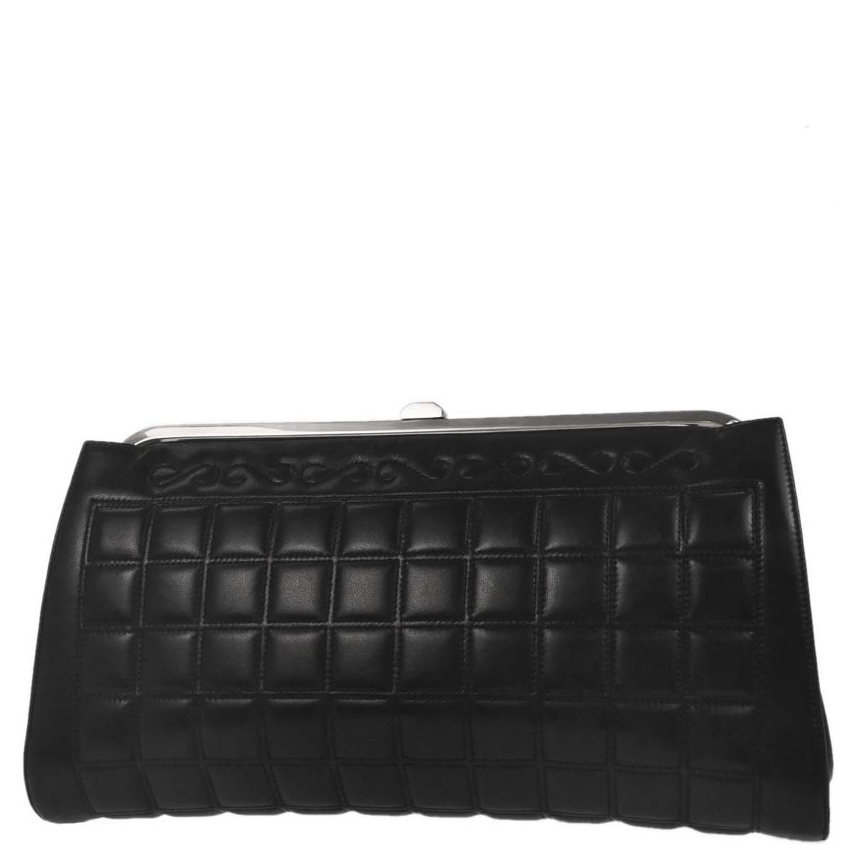 Chanel Square Stitch Frame Clutch Black Leather Good condition - Back View